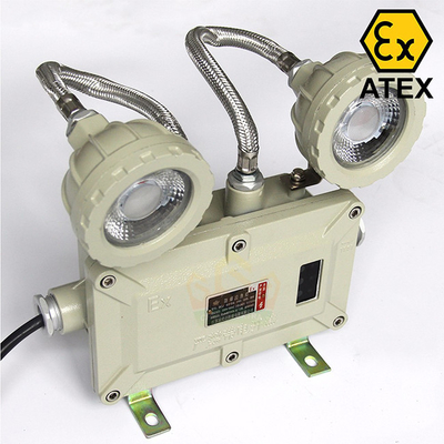 ATEX 인증 6W 방폭 트윈 헤드 비상등 – 벽걸이형, IP65, Class I/Zone 1 & 2